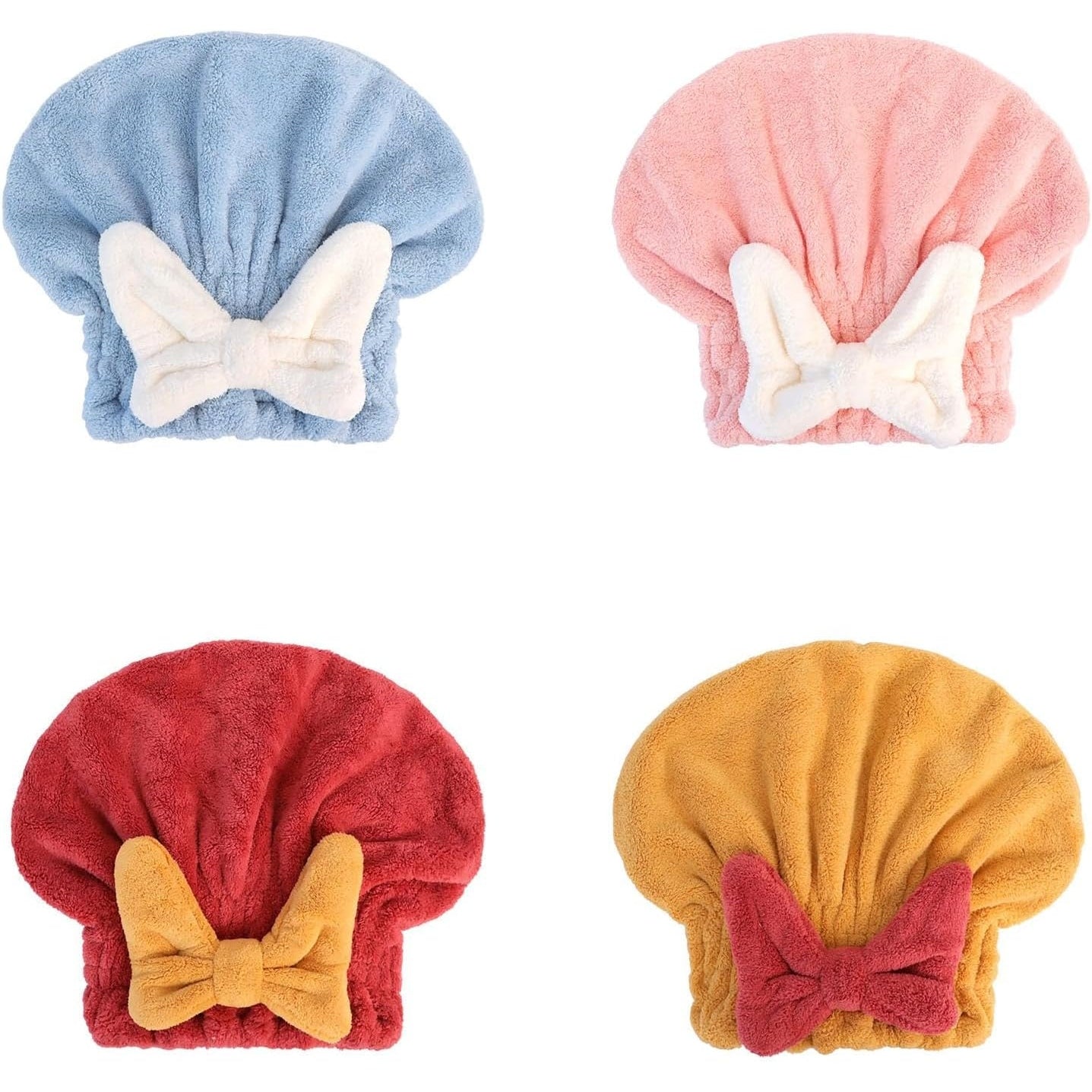 4 Pack Microfiber Hair Dry Towels Head wrap Bandana with Bow Shower Cap Hair Turban hair Wrap Bath Cap for Curly Long & Wet Hair Gift for Women (A) - Medaid - Lebanon