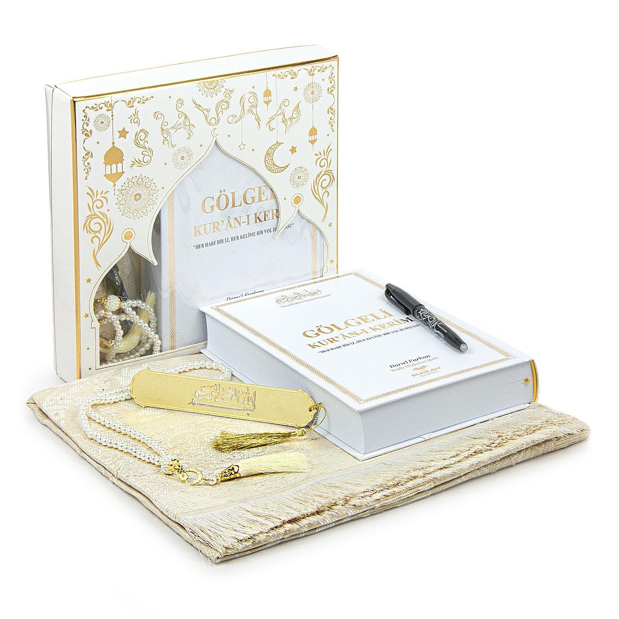 ihvan online, The Holy Qur'an Arabic Practice with Erasable Pen, The Study Noble Quran for Memorizers, Prayer Gift Set for Men & Women, Muslim Prayer Rug, Beads Taasbih, Praying Mat,White - Medaid International