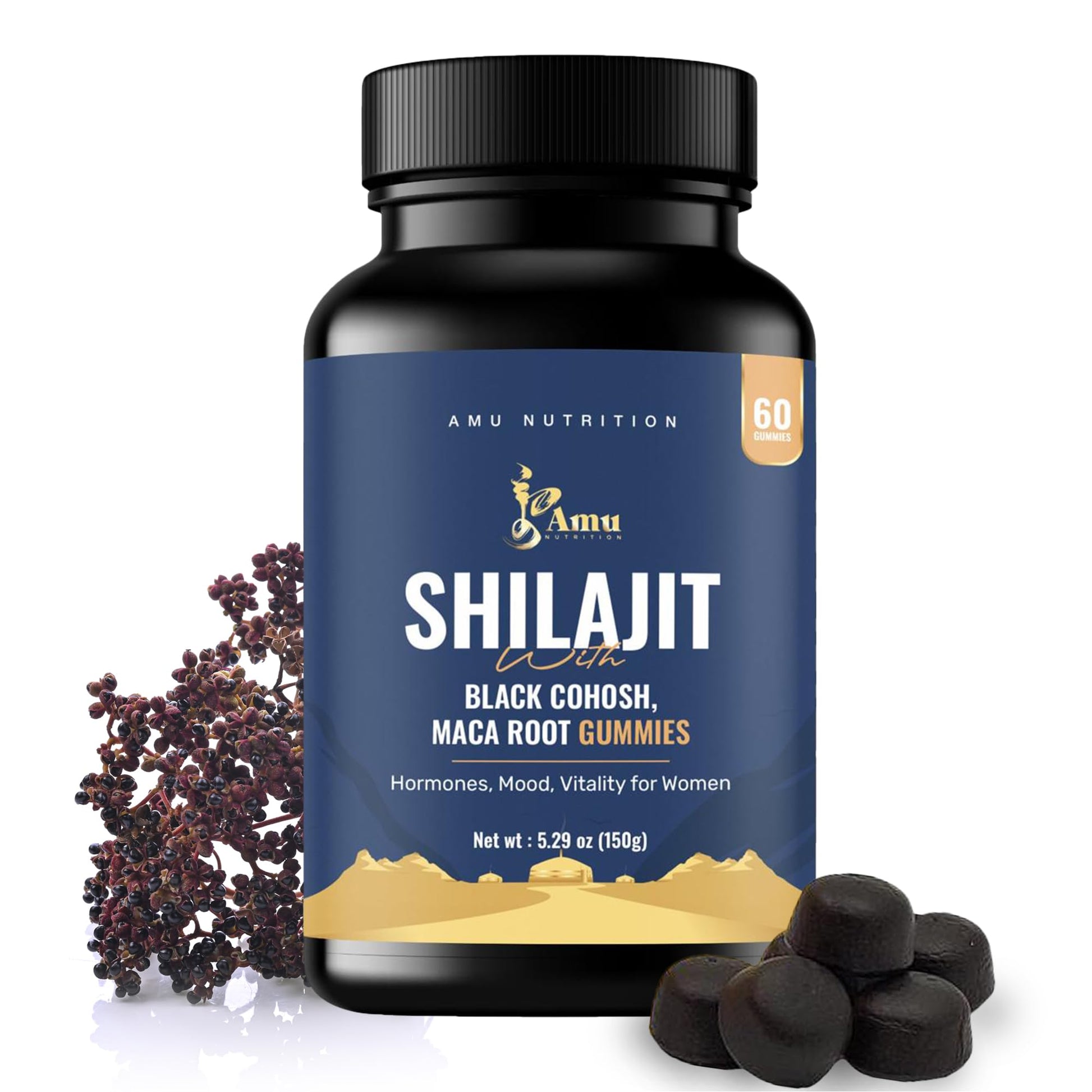 AMU NUTRITION Shilajit Gummies for Men & Women with Maca Root & Black Cohosh (60 Count (Pack of 1), Maca Root & Black Cohosh) - Medaid International