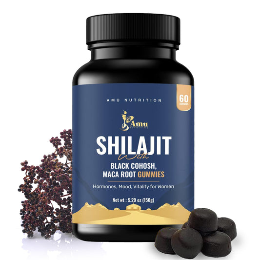 AMU NUTRITION Shilajit Gummies for Men & Women with Maca Root & Black Cohosh (60 Count (Pack of 1), Maca Root & Black Cohosh) - Medaid International