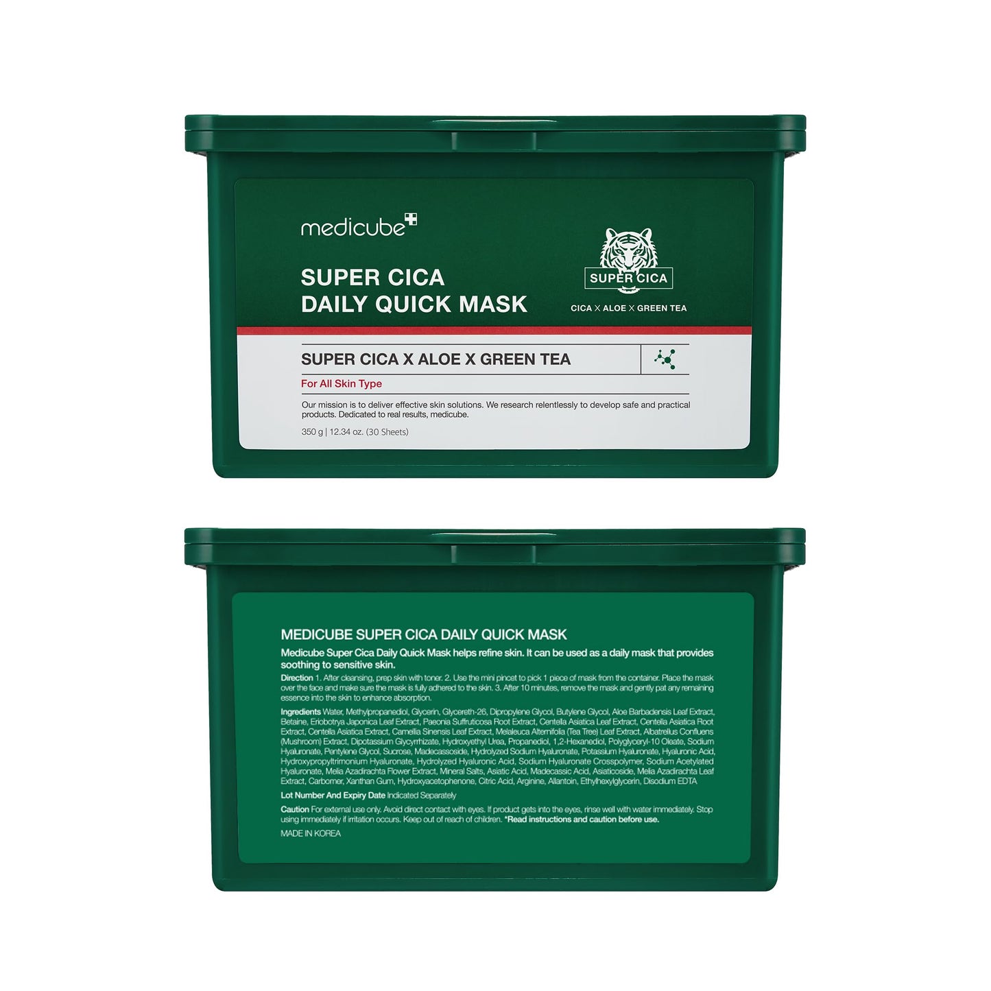 medicube Super Cica Daily Quick Facial Masks (30 Sheets) - 60-Second Soothing & Hydrating Facial Mask with 88% Cica, Instant Cooling & Moisturization - 100% Vegan Certified, Korean Skincare - Medaid International