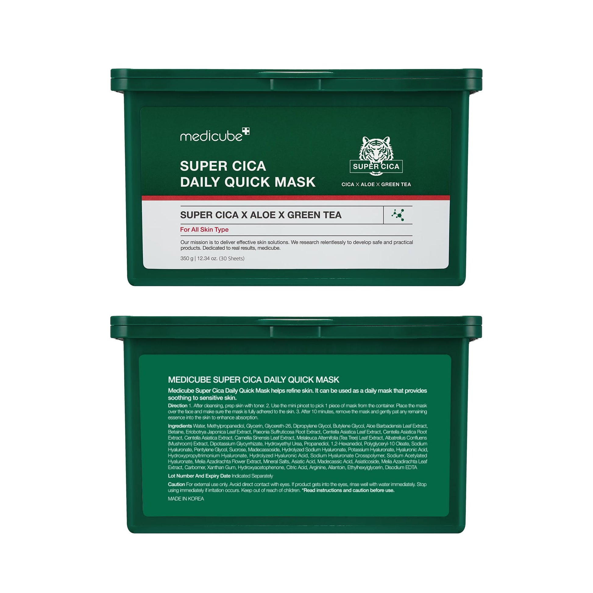 medicube Super Cica Daily Quick Facial Masks (30 Sheets) - 60-Second Soothing & Hydrating Facial Mask with 88% Cica, Instant Cooling & Moisturization - 100% Vegan Certified, Korean Skincare - Medaid International