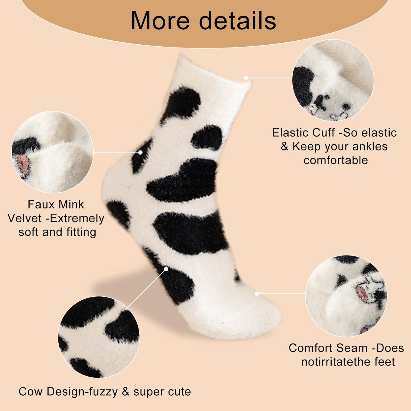 Cute Cow Print Socks for Women Fuzzy Winter Fluffy Lazy Sleeper Socks Warm Thick Cozy Trendy Christmas Gifts for Teen Girls - Medaid International
