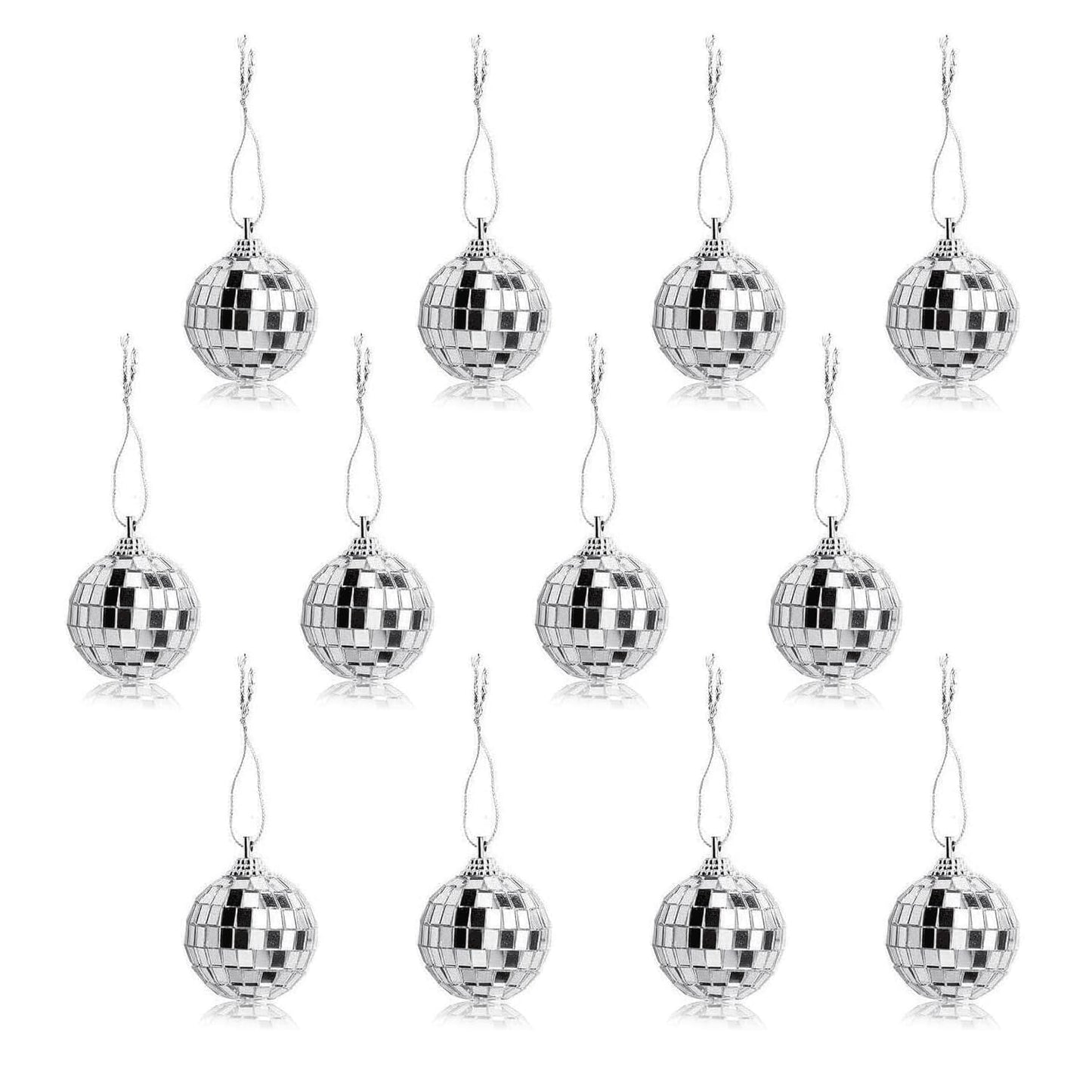12 Pcs Silver Disco Mirror Ball for Party Decoration, Christmas Tree Wedding Birthday Party Ornaments(4CM) - Medaid International