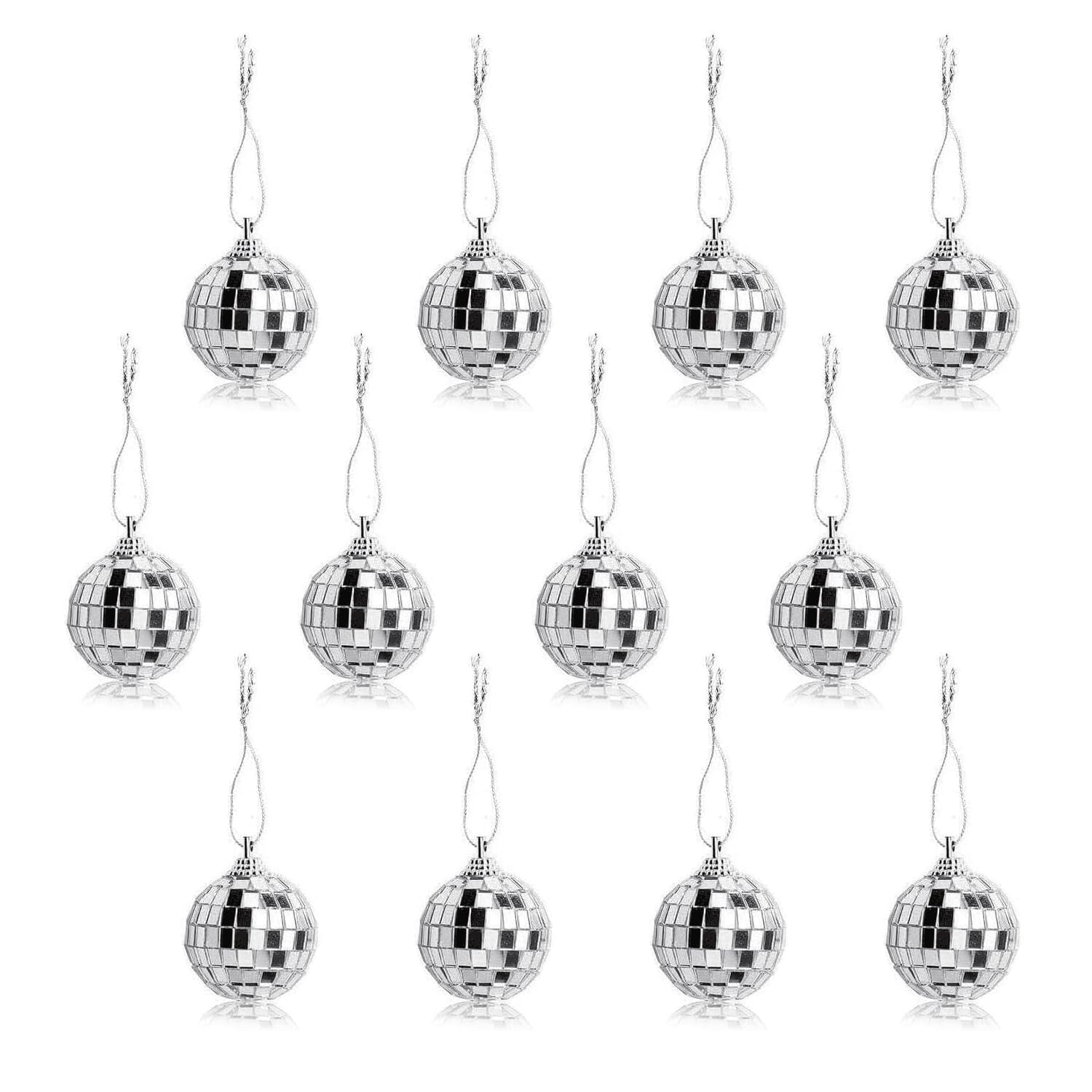 12 Pcs Silver Disco Mirror Ball for Party Decoration, Christmas Tree Wedding Birthday Party Ornaments(4CM) - Medaid International