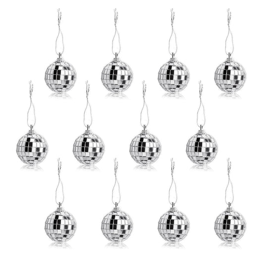 12 Pcs Silver Disco Mirror Ball for Party Decoration, Christmas Tree Wedding Birthday Party Ornaments(4CM) - Medaid International