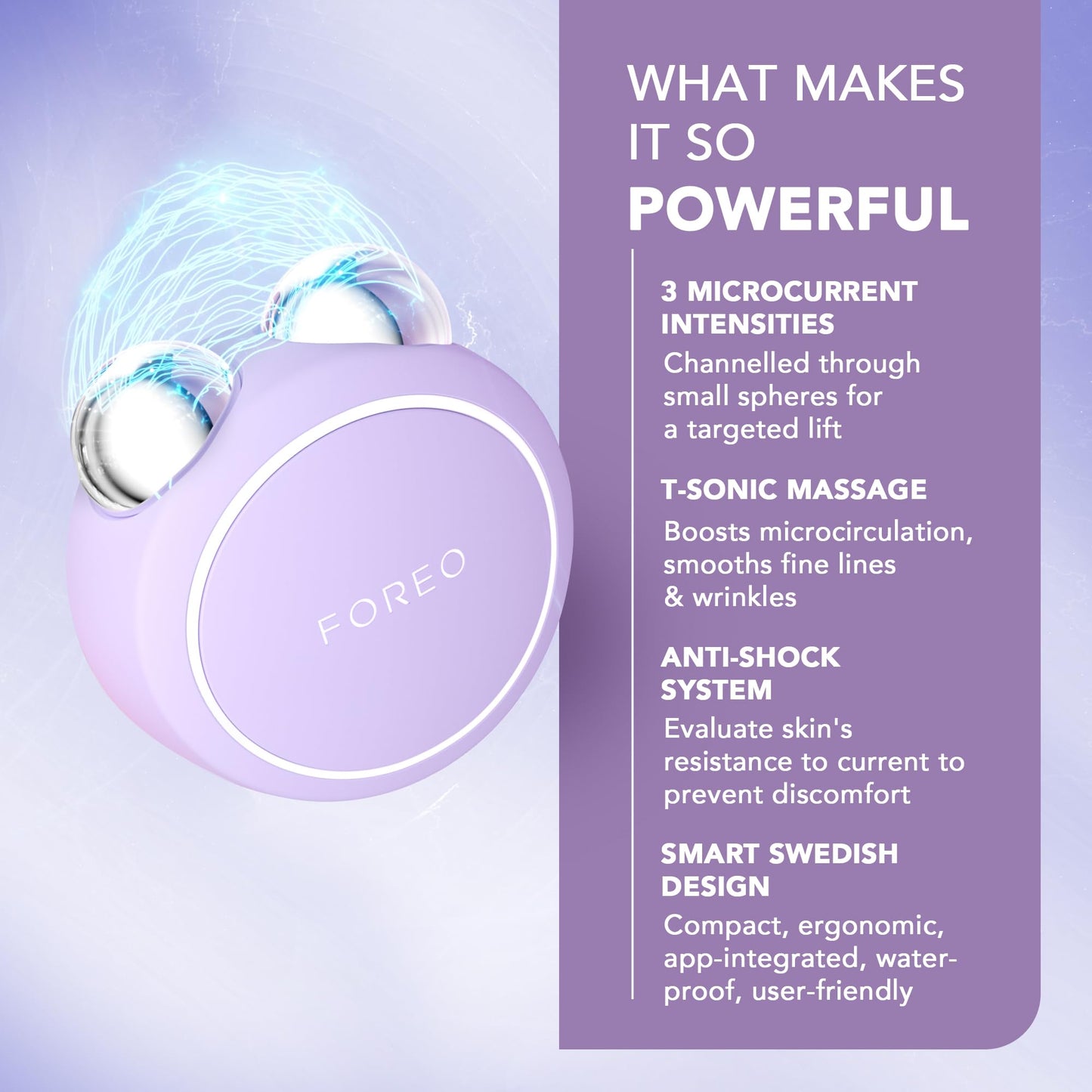 FOREO BEAR mini App-connected Microcurrent Facial Toning Device with 3 Intensities, Lavender - Medaid International