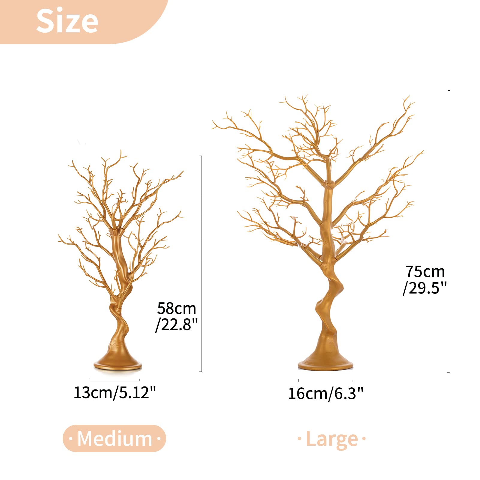 Nuptio Gold Christmas Tree Branch Artificial 22.8 inch Tall Manzanita Tree Centerpiece Wedding Centerpieces for Tables, Decorative Ornament Display Tree Branches for Decoration Weddings (1 Pc) - Medaid International
