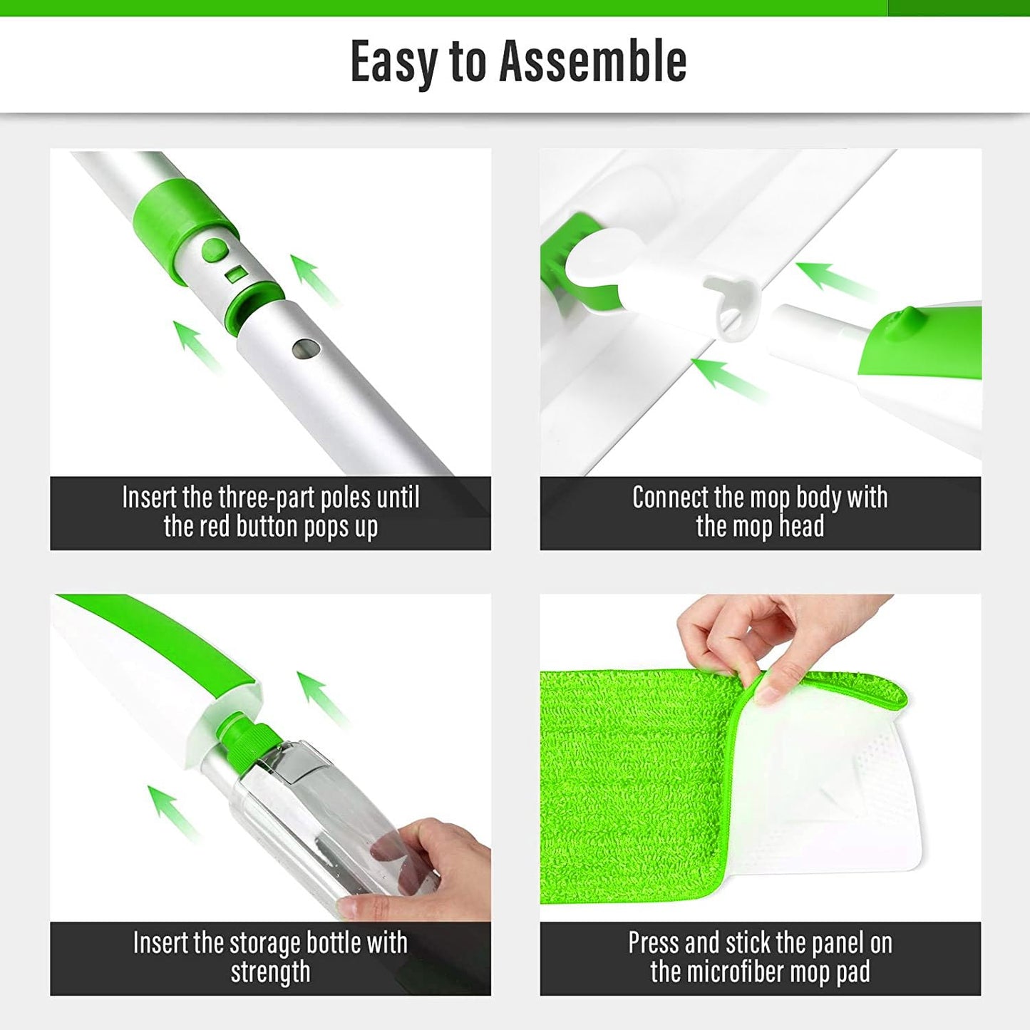 Mops for Floor Cleaning Wet Spray Mop with 14 oz Refillable Bottle and 3 Washable Microfiber Pads Home or Commercial Use Dry Wet Flat Mop for Hardwood Laminate Wood Ceramic - Medaid International