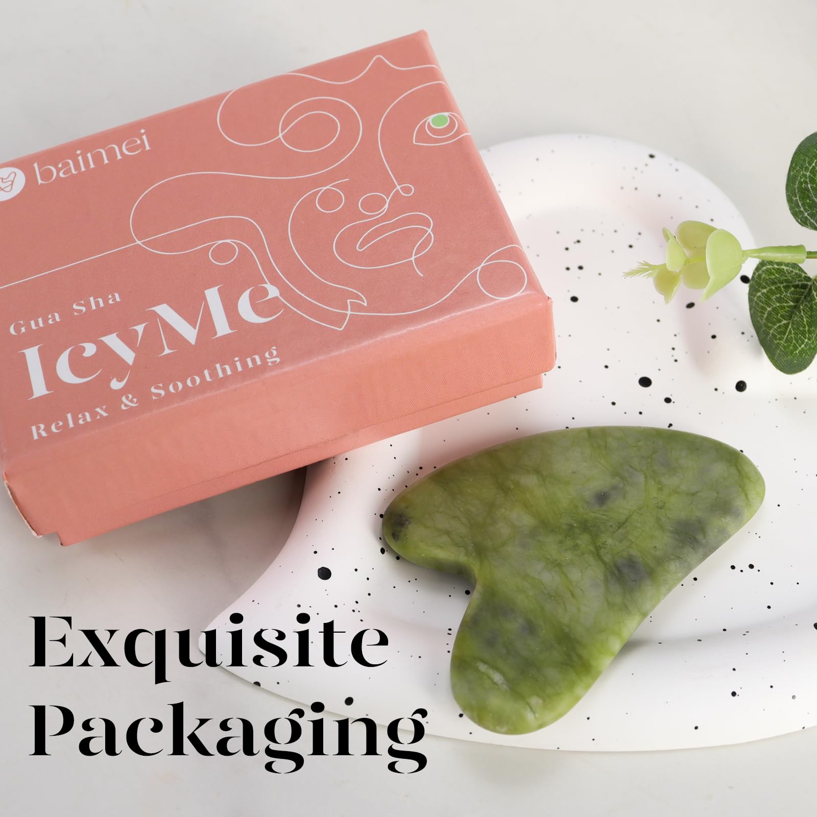 BAIMEI IcyMe Gua Sha Facial Tools Face Massager for Skin Care, Relaxation and Reduce Wrinkles Puffiness Skin Care Tools, Self Care Gift for Men Women - Xiuyan Jade - Medaid International