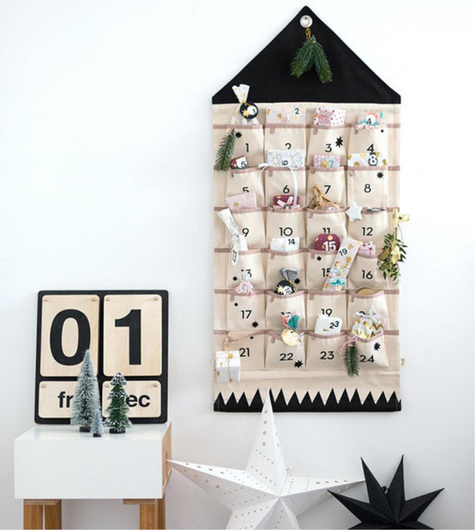 Dkieuyu Reusable Advent Calendar Christmas Hanging Advent Calendar with Pockets,Empty Fillable Portable Door Wall Countdown Cloth Advent Calendar Organizer Xmas Decorations (A-24 pockets) - Medaid International