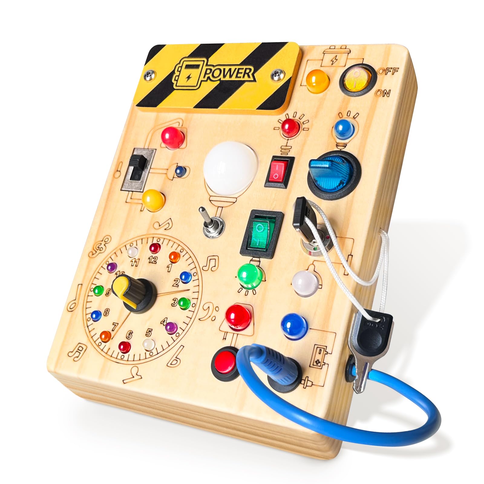Iabedi Busy Board, Montessori Toy for 1-3 Years Old, Wooden Toddler Sensory Travel Toy, Ideal Gift for 1+ Year Old Boys (Busy Board Plus V2), Medium, Yellow - Medaid International