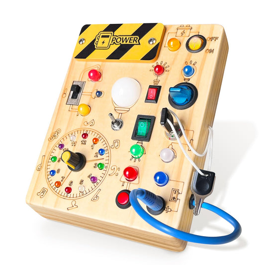 Iabedi Busy Board, Montessori Toy for 1-3 Years Old, Wooden Toddler Sensory Travel Toy, Ideal Gift for 1+ Year Old Boys (Busy Board Plus V2), Medium, Yellow - Medaid International