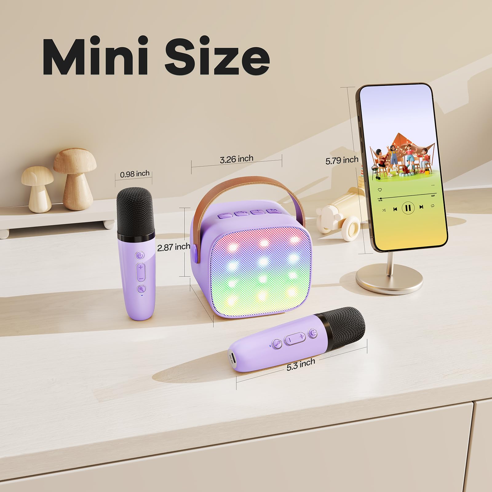 YLL Mini Karaoke Machine with 2 Wireless Microphones, TOP Kids Gifts for Girls Ages 3, 4, 5, 6, 7, 8, 9, 10, 11, 12 +Years Old, 4-12th Christmas Birthday Toy Gift for Girls Boys Party (Purple) - Medaid International