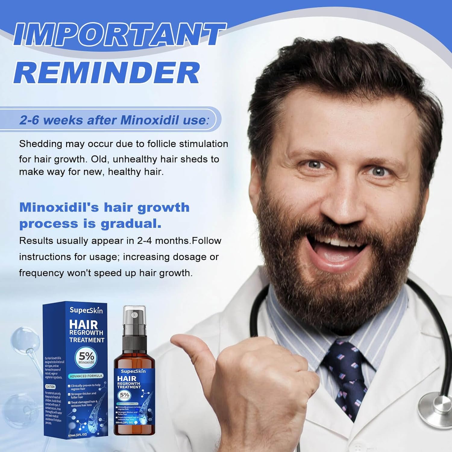 5% Minoxidil Hair Growth Serum For Men and Women 60Ml Hair Regrowth Treatment Spray For Stronger Thicker Longer Hair Help to Stop Thinning and loss hair 1 Month supply - Medaid International