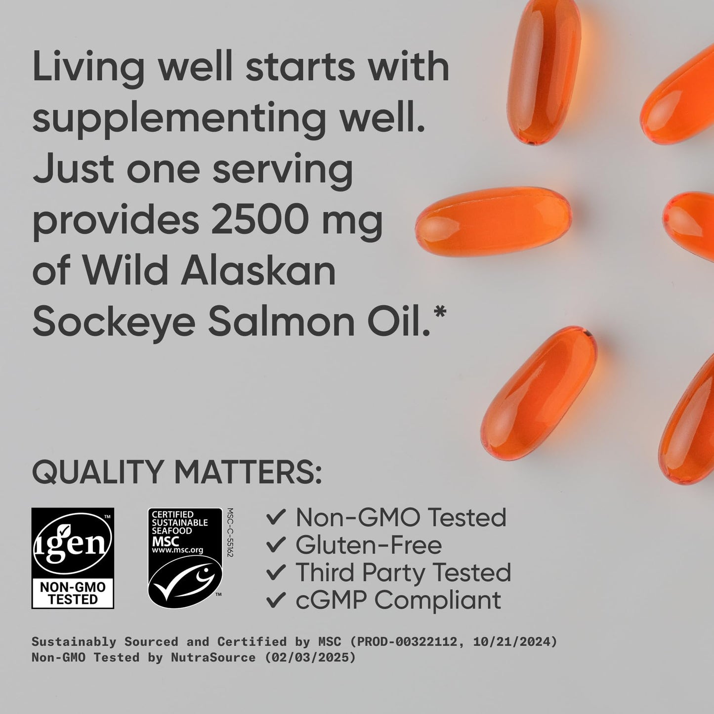 Sports Research® Salmon Oil - Single-Source Wild Alaskan Sockeye | 2500 mg per Serving w/EPA & DHA Fatty Acids | MSC Certified - 180 Count Softgels - Medaid International