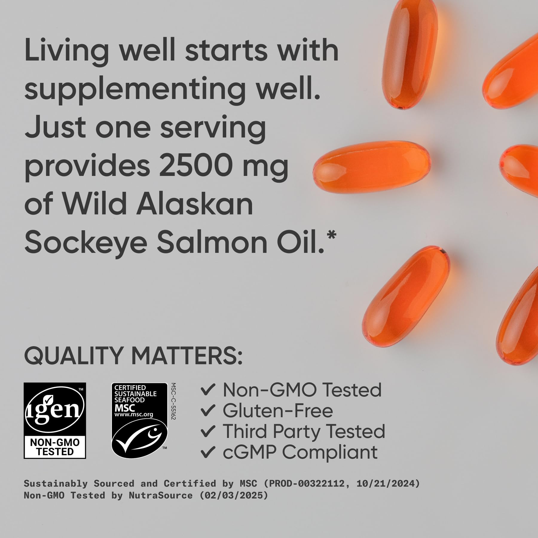 Sports Research® Salmon Oil - Single-Source Wild Alaskan Sockeye | 2500 mg per Serving w/EPA & DHA Fatty Acids | MSC Certified - 180 Count Softgels - Medaid International