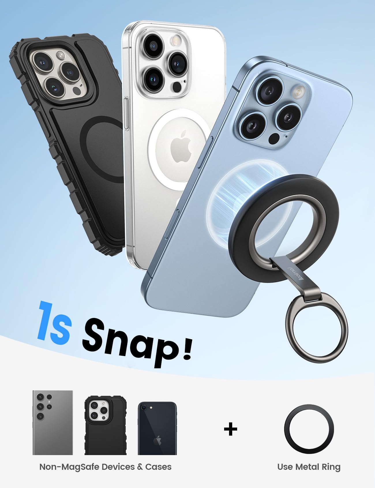 Lamicall for MagSafe Magnetic Phone Grip Stand - [Upgrade Dual-Hinge] Finger Ring Holder, 360° Rotation Phone Kickstand Super Magnet Ring, Mag Safe Accessories for iPhone 17 16 Pro Max Air, Androids - Medaid International