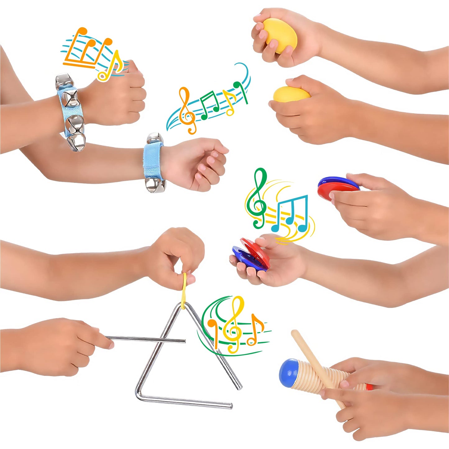 Boxiki kids Musical Instruments Set of 16 PCS - Toddler Educational & Musical Percussion for Kids - with Tambourine, Maracas & Castanets & More to Fine Motor Skills - 3+ Years Olds - Medaid International
