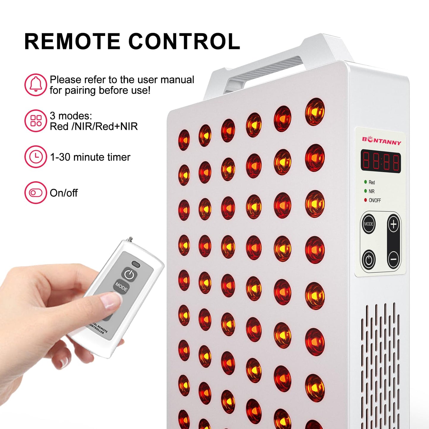 BONTANNY Red Light Therapy, 630/660/810/830/850nm 5 Wavelengths Red Near Infrared Light Device with 60 Dual Chip Clinical Grade LEDs, Remote Control, Timer for Face, Body, Pain Relief, BO-300 (White) - Medaid International