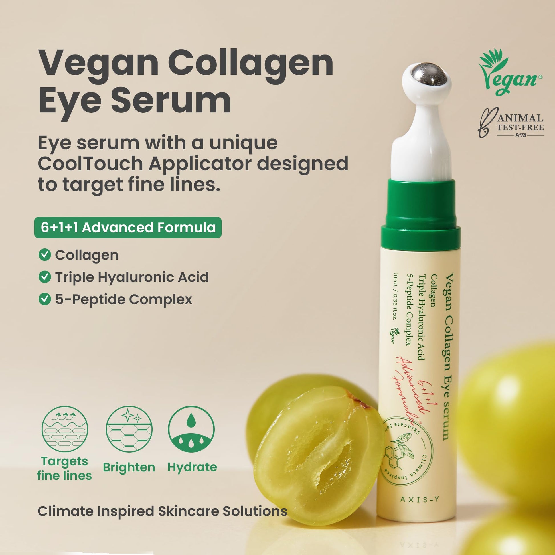AXIS-Y Vegan Collagen Eye Serum - K Beauty Triple Hyaluronic Acid & Peptide Collagen Serum Improve Skin Elasticity, Reduce Fine Lines & Dark Circles - Vegan Korean Skin Care Eye Cream - 0.33 fl. oz. - Medaid International