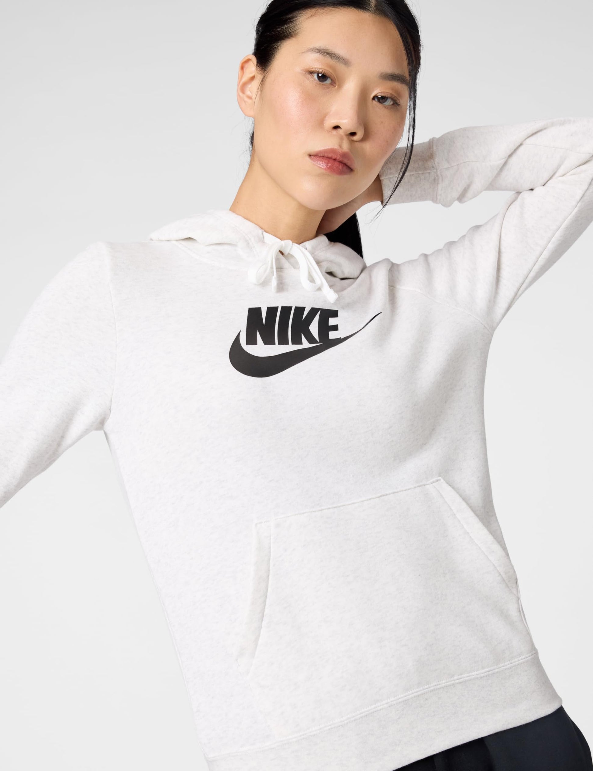 Nike Women's Sportswear Club Fleece Logo Pullover Hoodie, Birch Heather/Black, Large - Medaid International