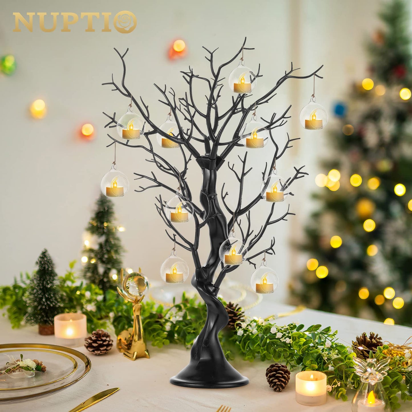 NUPTIO Black Artificial Halloween Tree: 22.8in Tall Christmas Ornament Display Manzanita Fake Trees Decorative Faux Twig Branches Indoor for Wedding Table Centerpieces Easter Birthday Party Decor - Medaid International