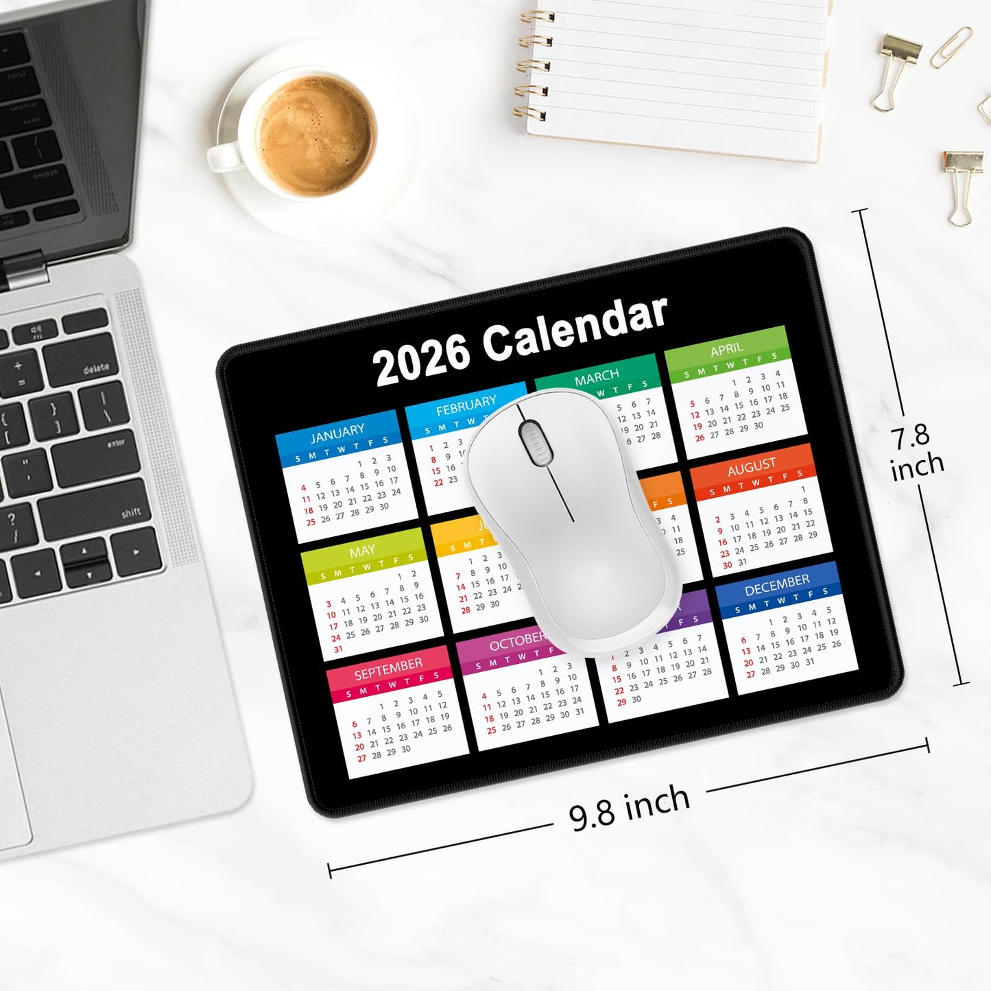 Dapesuom 2026 Calendar Mouse Pad, Computer Mousepad with Stitched Edges for Wireless Mouse, Waterproof Mouse Mat with Non-Slip Rubber Base, Ergonomic Mouse Pads for Gaming, 9.8 x 7.8 in, Horizontal - Medaid International