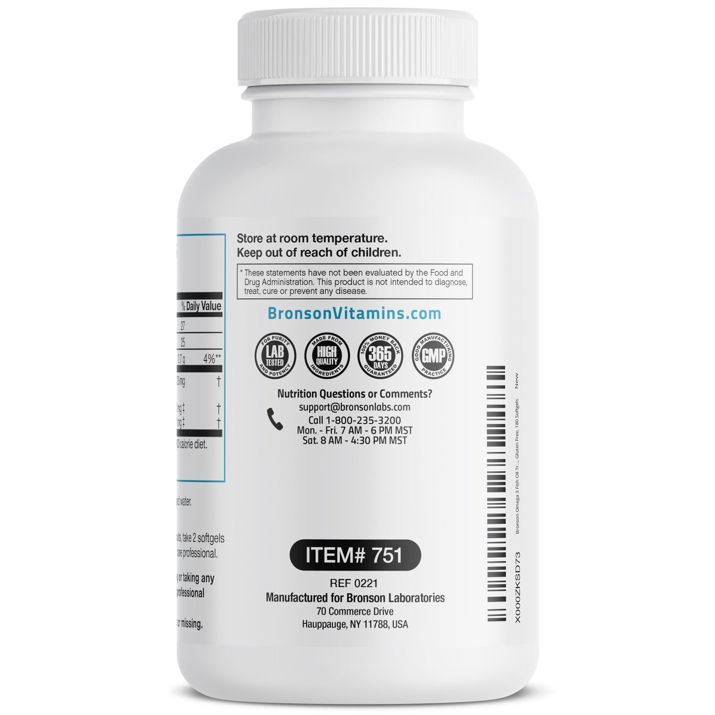 Bronson Omega 3 Fish Oil Triple Strength 2720 mg, High EPA 1250 mg DHA 488 mg, Non-GMO Heavy Metal Tested, 180 Softgels - Medaid International