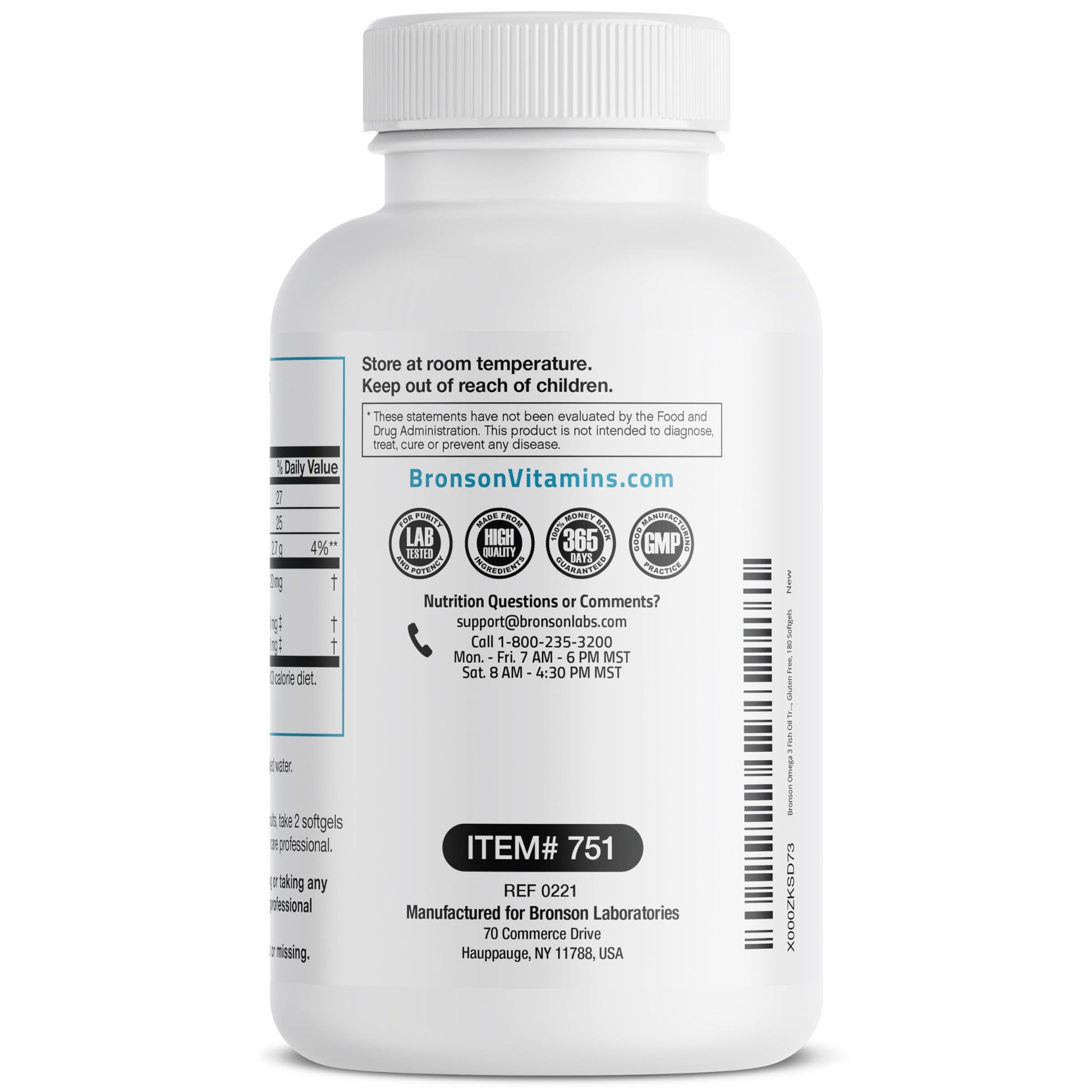 Bronson Omega 3 Fish Oil Triple Strength 2720 mg, High EPA 1250 mg DHA 488 mg, Non-GMO Heavy Metal Tested, 180 Softgels - Medaid International