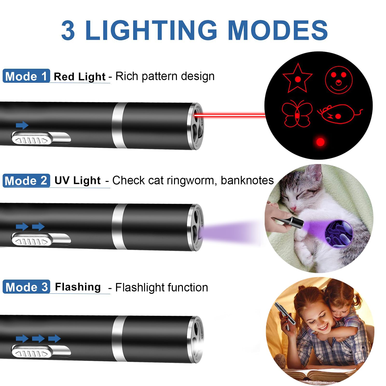GLMSA Laser Pointer Cat Toy - 5Modes Pointer for Indoor Interactive, Cat Toys Red Light Pet Pointer Interactive to Busy Kitten Dog Chaser Play Toys(2 Pcs) - Medaid International