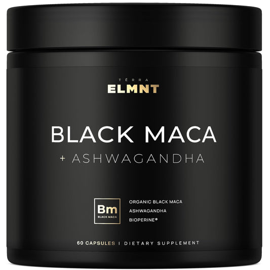 ELMNT 40,000mg 40x Strength Organic Black Maca Root w. Ashwagandha - #1 Highest Potency Black Maca Root Capsules for Men Supplement 40:1 Extract - 100% Pure Maca Peruana Maca Powder Pills Gelatinized - Medaid International