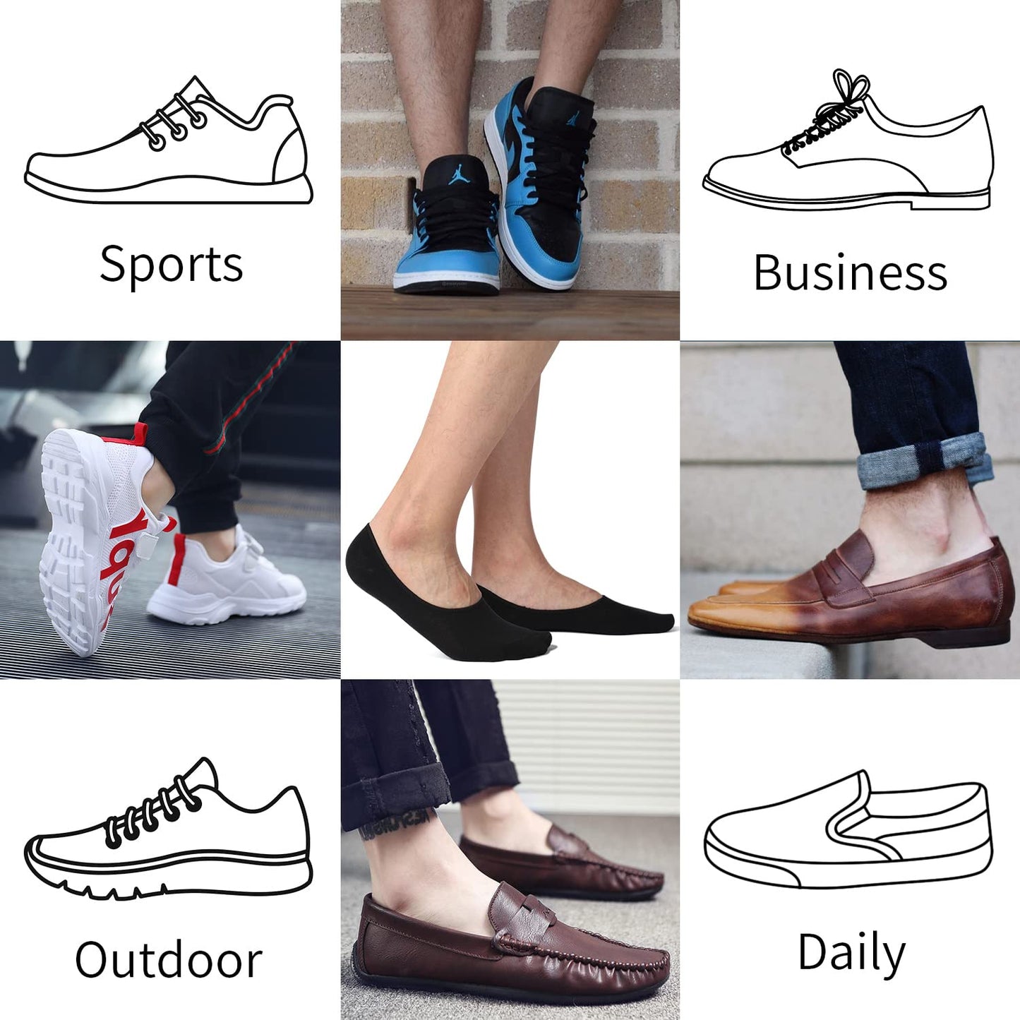 ADFOLF 6 Pack Mens No Show Socks Casual Low Cut Thin Loafers Non Slip Boat Liners - Medaid International