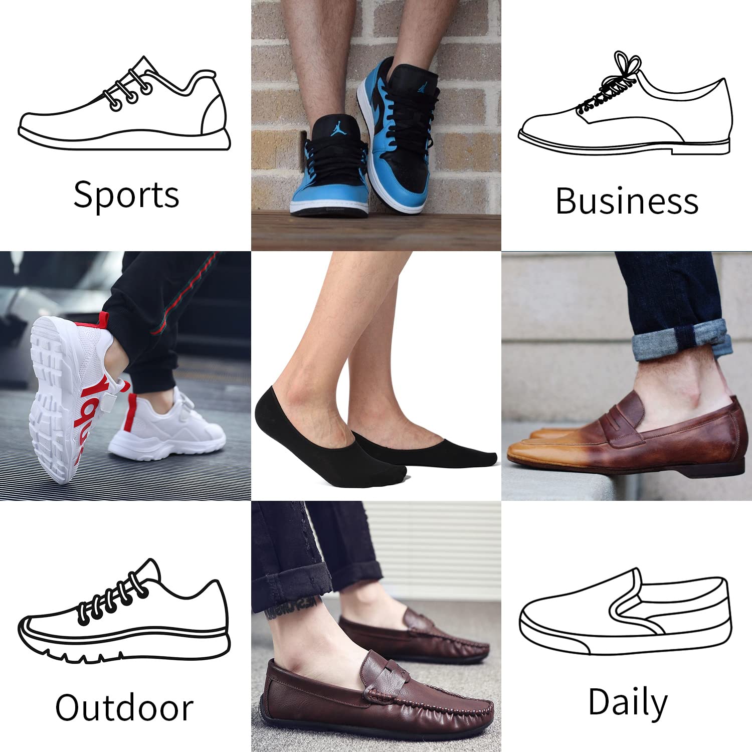 ADFOLF 6 Pack Mens No Show Socks Casual Low Cut Thin Loafers Non Slip Boat Liners - Medaid International