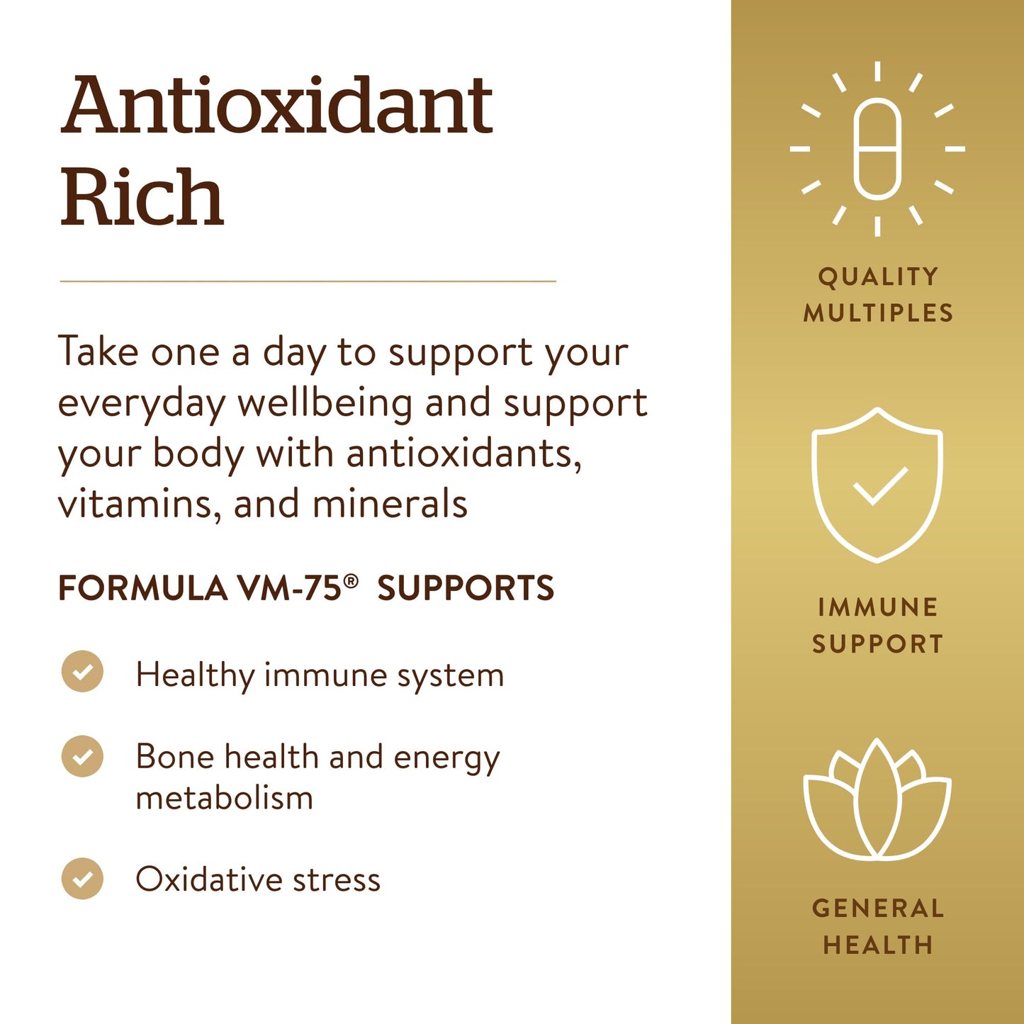 Solgar Formula VM-75, 90 Tablets - Multivitamin with Chelated Minerals - Vitamin A, B6, B12, C, D, E - Biotin, Magnesium, Calcium, Iron, Zinc - Vegan, Gluten Free, Dairy Free, Kosher - 90 Servings - Medaid International