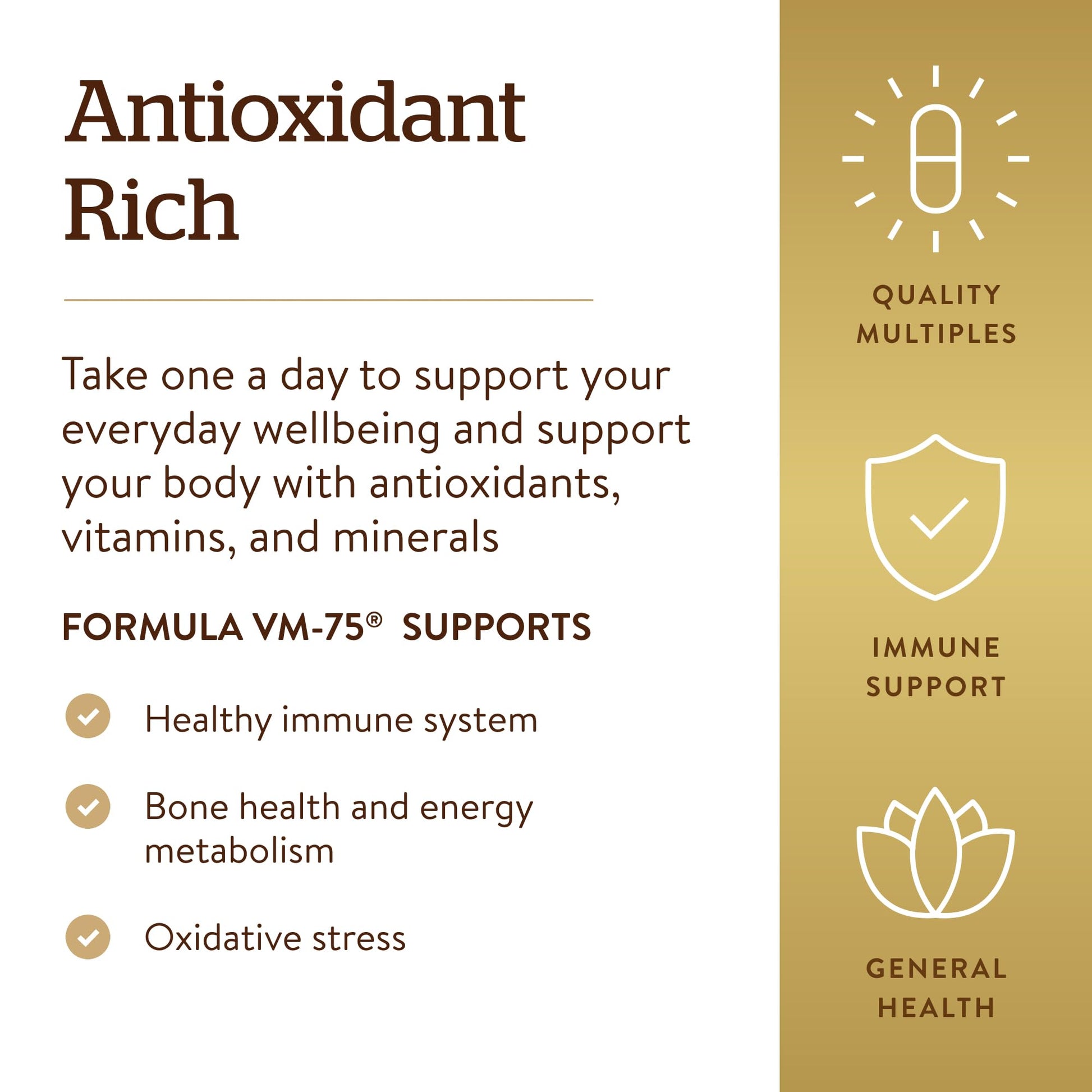 Solgar Formula VM-75, 90 Tablets - Multivitamin with Chelated Minerals - Vitamin A, B6, B12, C, D, E - Biotin, Magnesium, Calcium, Iron, Zinc - Vegan, Gluten Free, Dairy Free, Kosher - 90 Servings - Medaid International