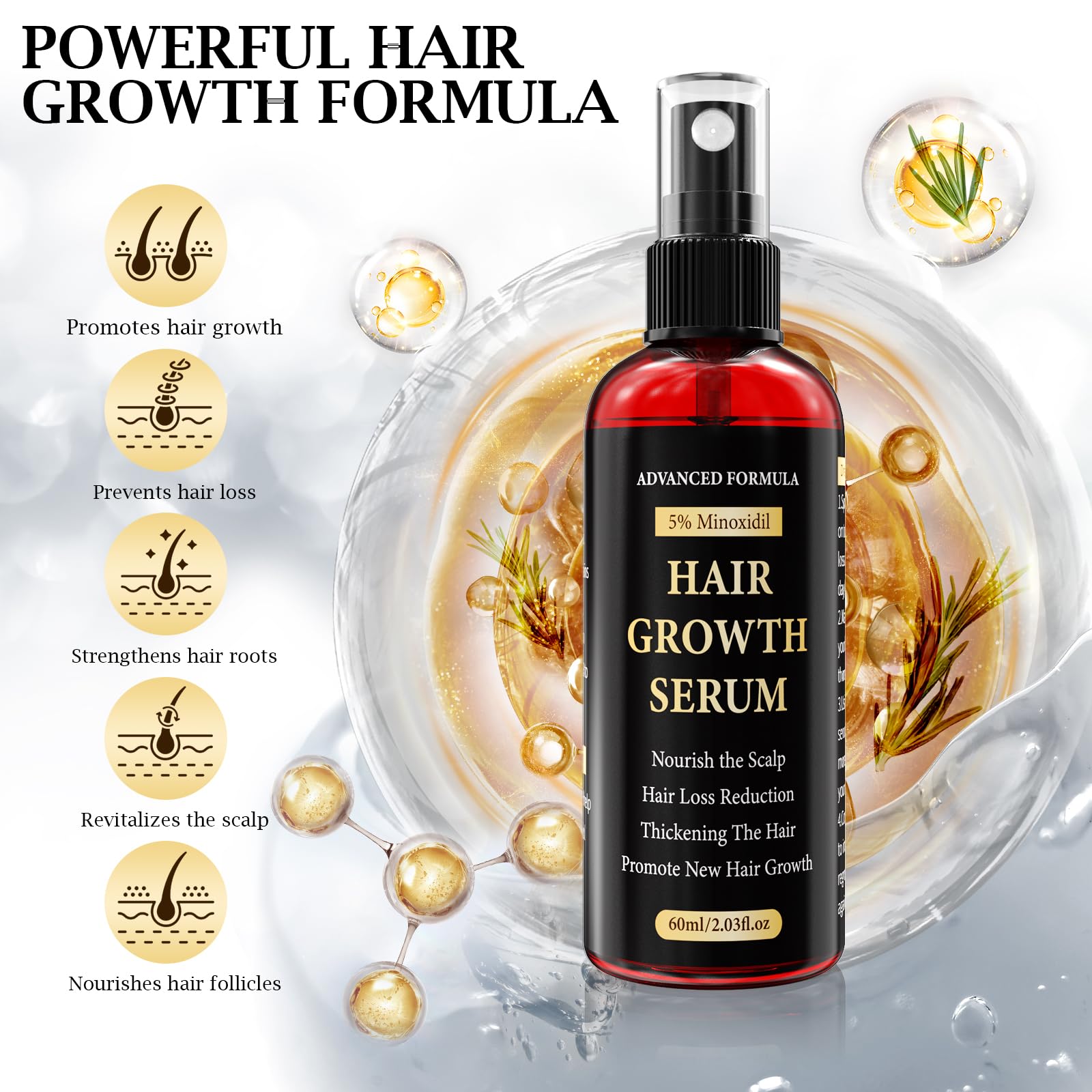 5% Minoxidil for Men/Women Hair Growth Serum Spray,Thinning Hair Loss/Regrowth Treatment for Women/Men,Minoxidil for Men’s Beard,Contain Rosemary Oil,Batana Oil for Hair Growth,Gentler,Refreshing 60ml - Medaid International