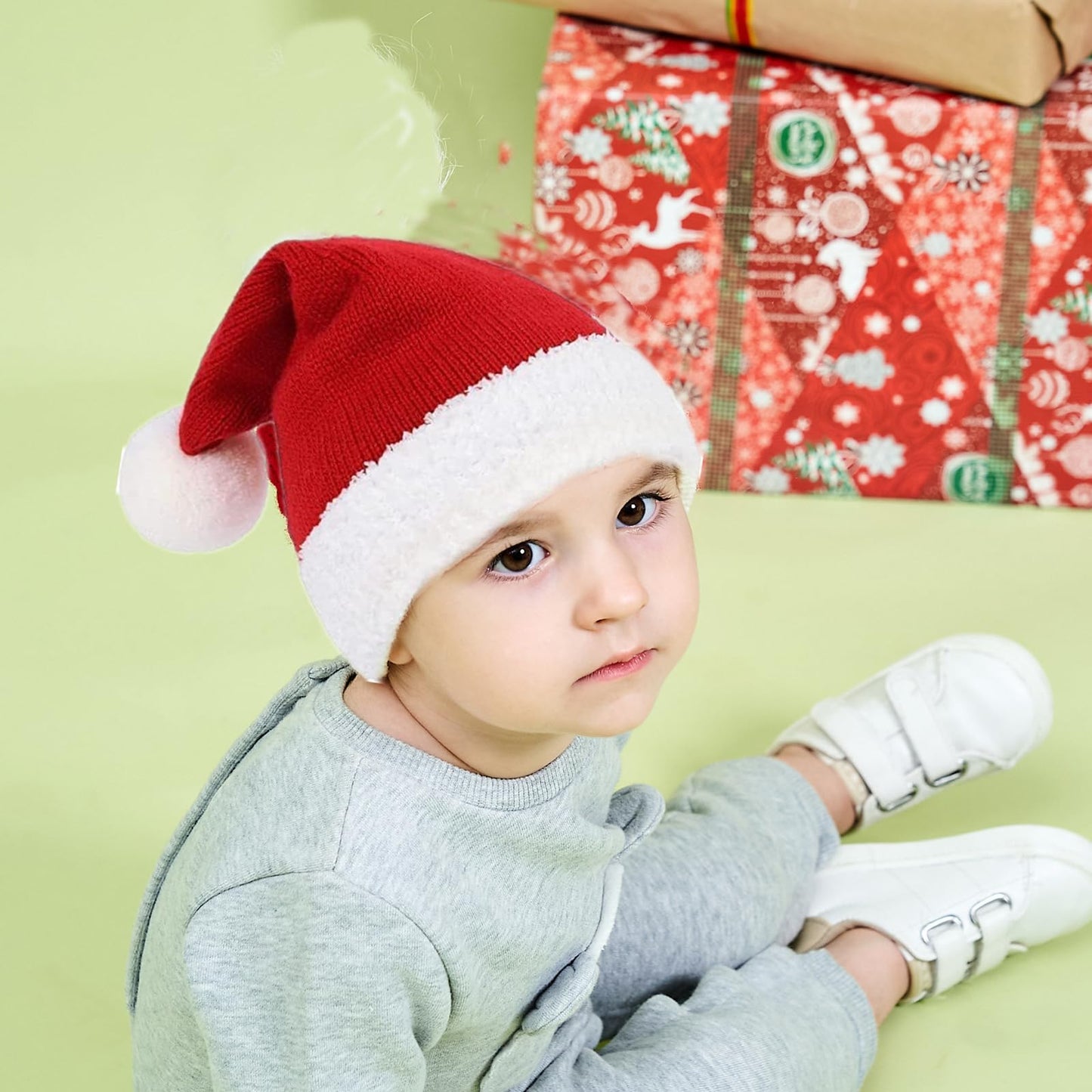 eyigylyo Christmas Knitted Santa Hat for Baby Infant Toddler, Red and White Warm Funny Beanie Xmas Winter Hats for New Year Festive Holiday Party - Medaid International