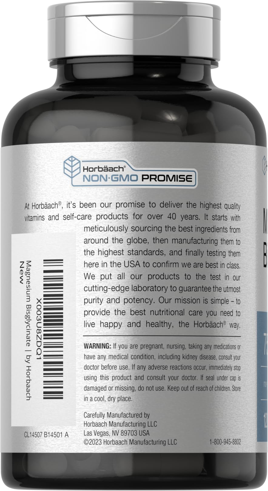 Horbäach Magnesium Bisglycinate | 120 Capsules | 750mg | Non-GMO and Gluten Free Supplement - Medaid International