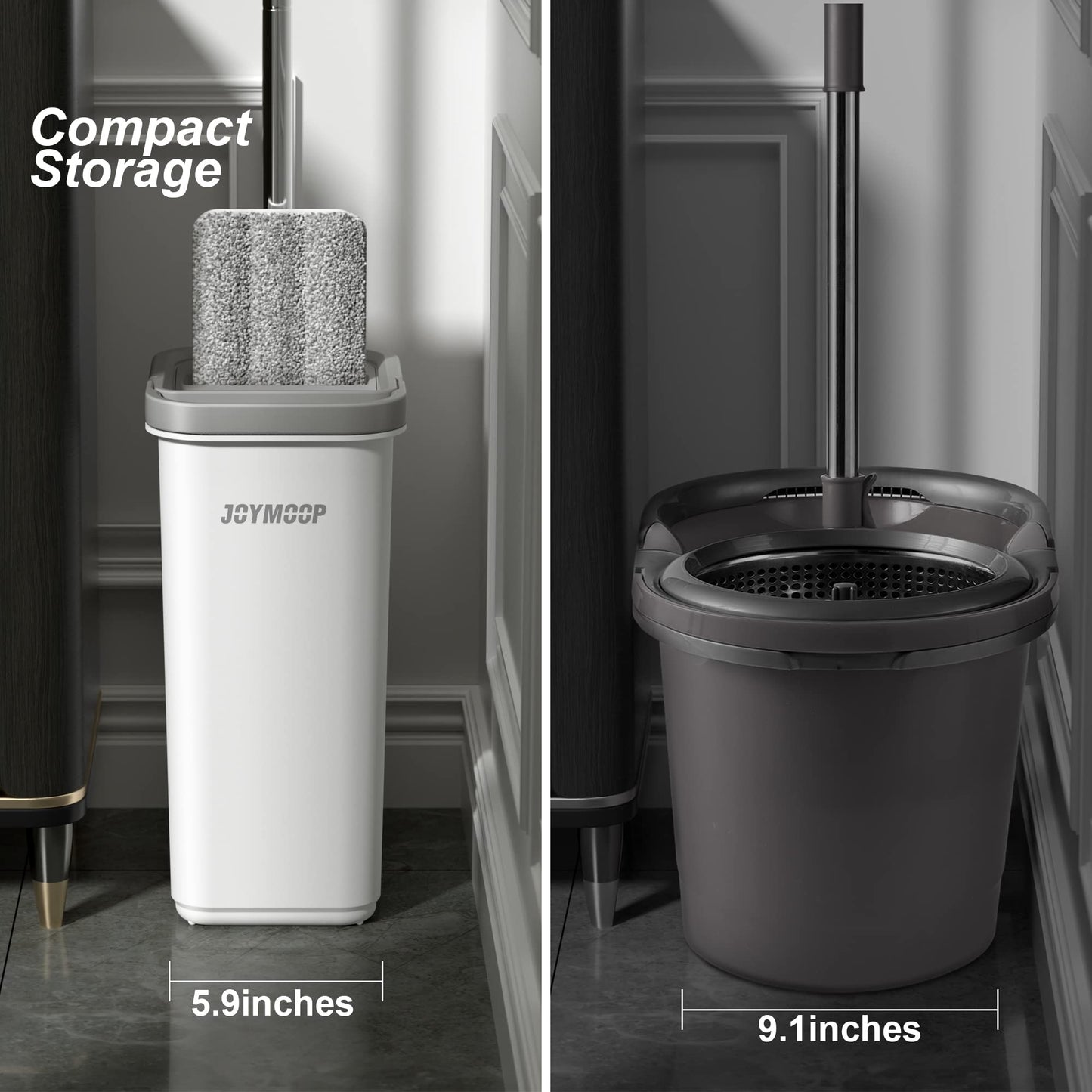 JOYMOOP Mop and Bucket with Wringer Set, Hands Free Flat Floor Mop and Bucket, 60" Mop with 3 Reusable Microfiber Pads, Wet and Dry Use, Floor Cleaning System - Medaid International