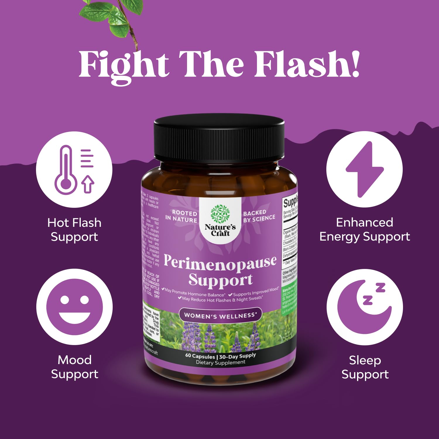 Complete Perimenopause Supplement for Women - Multibenefit Menopause Ease for Women with Maca Root Vitex Berry & Black Cohosh for Hot Flashes Night Sweats Hormone Balance and Mood Support (1 Month) - Medaid International