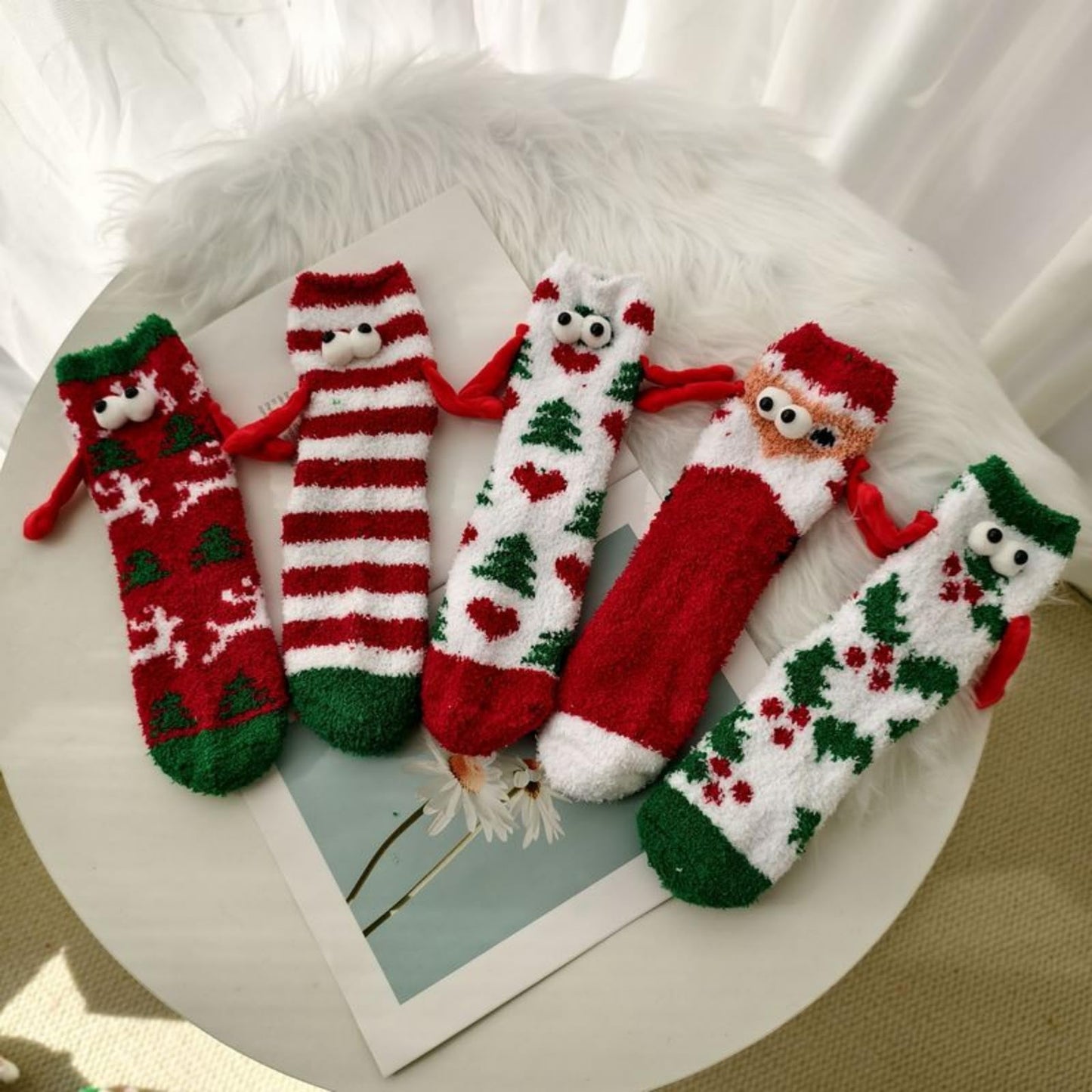 Women’s Christmas Coral Fleece Socks - Thick & Warm, Cute Holding-Hand Cartoon Crew Socks | Cozy for Sleep & Home Use - Medaid International
