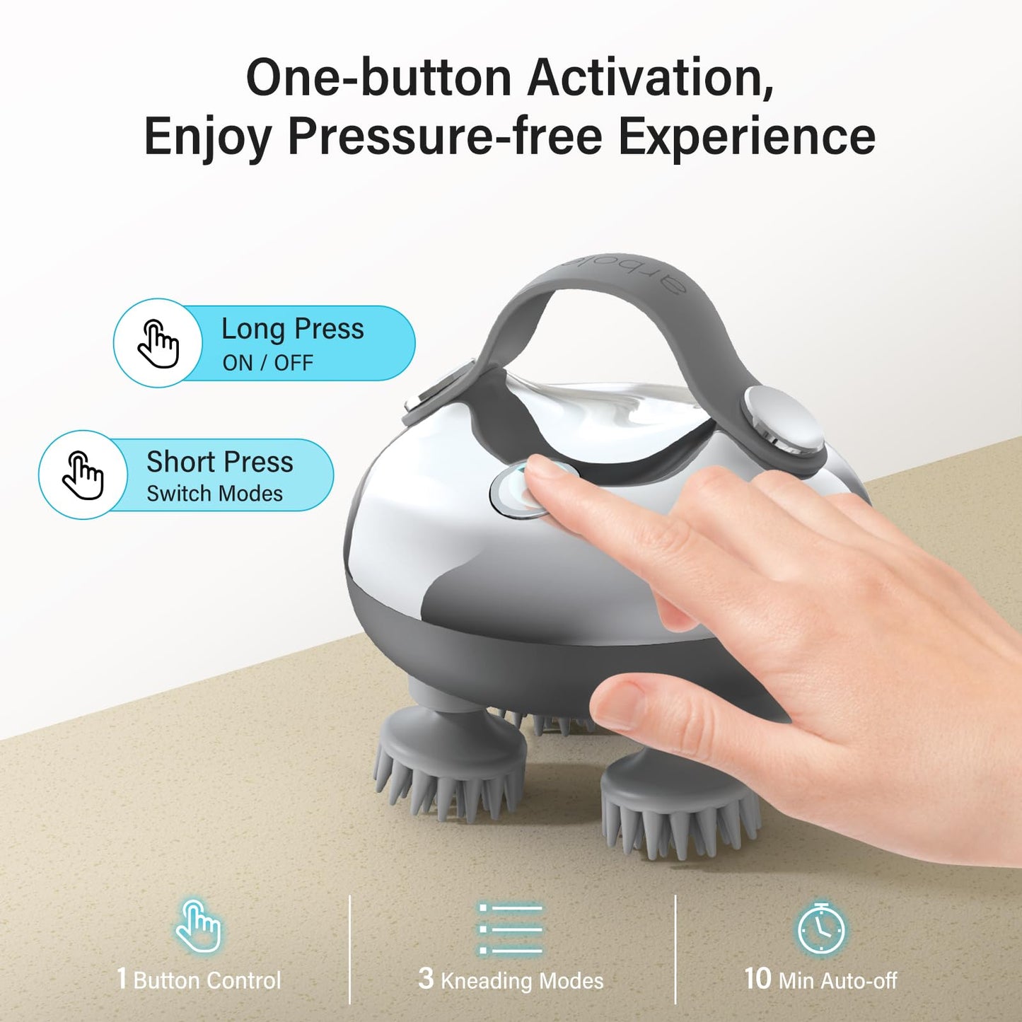 arboleaf Scalp Massager Rechargeable Head Massager Scalp Stress Relax, Waterproof Handheld Hair Scratcher with 8 Removable Massage Claws, Gift for Dad Mom - Medaid International