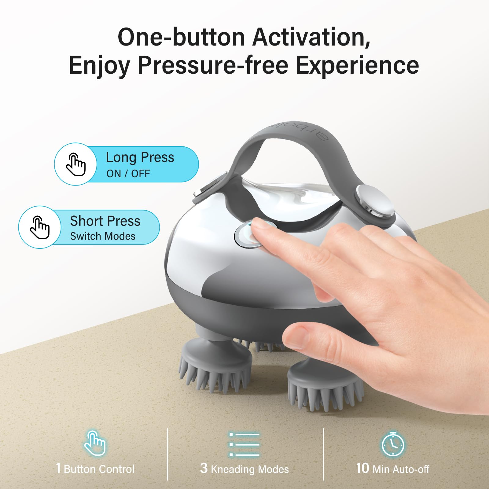 arboleaf Scalp Massager Rechargeable Head Massager Scalp Stress Relax, Waterproof Handheld Hair Scratcher with 8 Removable Massage Claws, Gift for Dad Mom - Medaid International