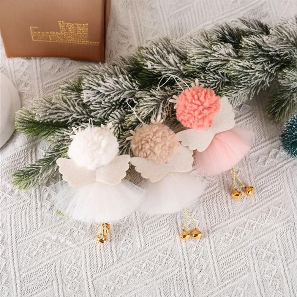 1PC Christmas Plush Angel Doll Christmas Tree Pendant Decoration with Bell Festive Home Xmas Decoration Gifts,16 * 10cm (Pink) - Medaid International