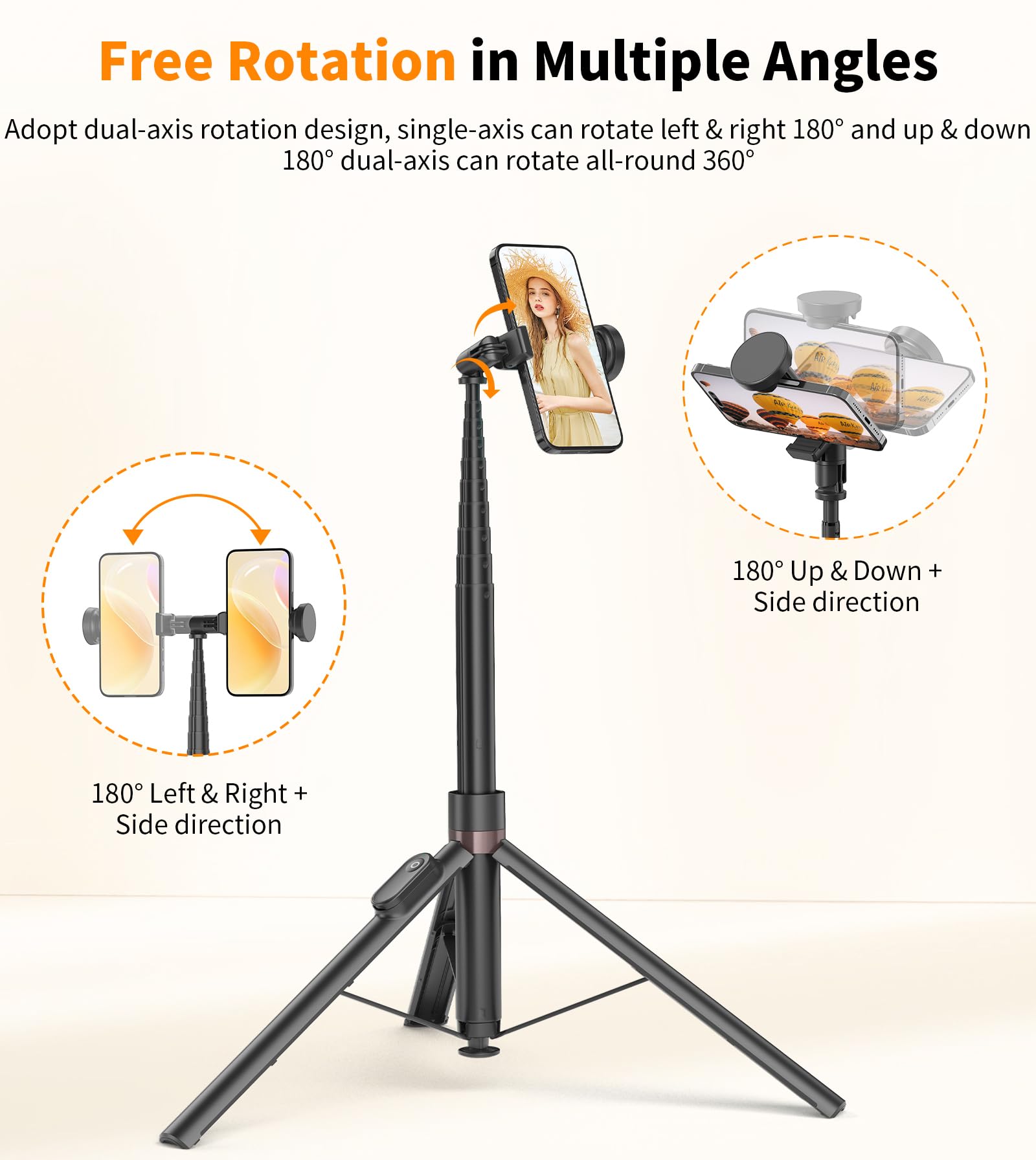 TONEOF 180cm Automatic Selfie Stick, 360° Rotation Phone Stand with Magnetic Remote, Cell Phone Tripod Compatible with iPhone (Black) - Medaid International