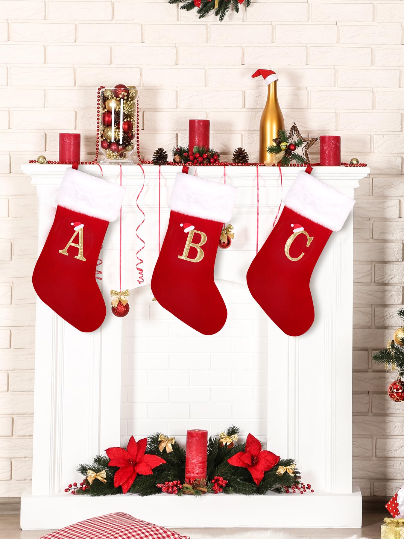 infleesh 20 Inches Monogrammed Christmas Stockings with Letters,Super Soft Christmas Stockings Large Monogram Stockings Red Letter Stockings for Christmas Holiday Xmas Gift… - Medaid International