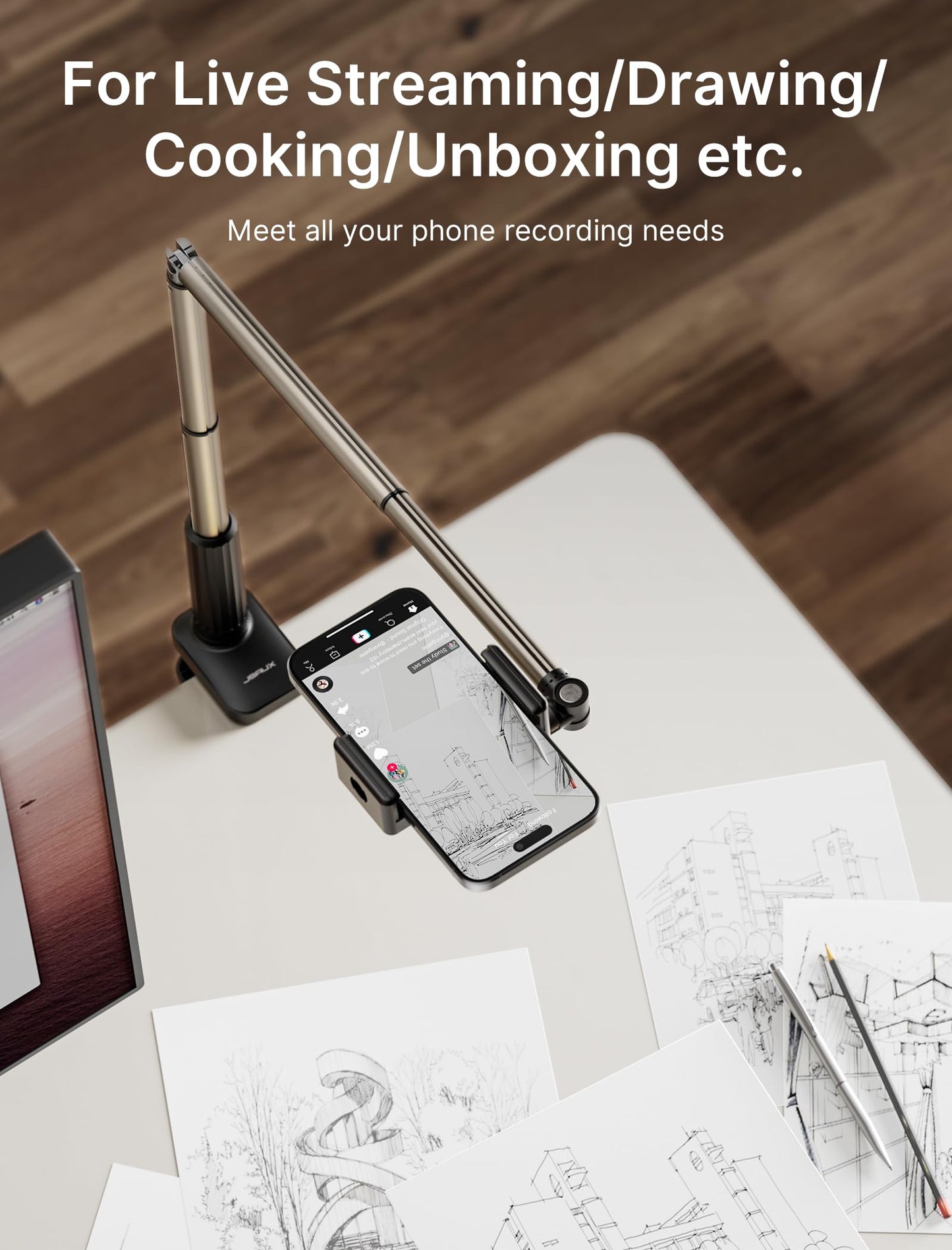 JSAUX Phone Holder for Desk and Bed Compatible with iPhone 16 15 14 13 12 Overhead Phone Mount Gooseneck Phone Stand Flexible 360 Lazy Long Arm Clamp Clip for Table Bedside [1-Pack, Black] - Medaid International