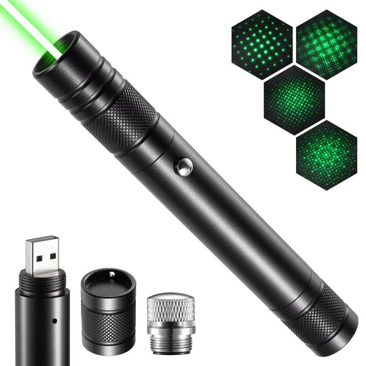 Green Laser Pointer High Power Rechargeable Lazer Pointer, Laser Pen with Long Range Adjustable Focus with Star Cap, Laser Pointer Pen Suitable for Outdoor, Astronomy, Cats Dogs (Green) - Medaid International
