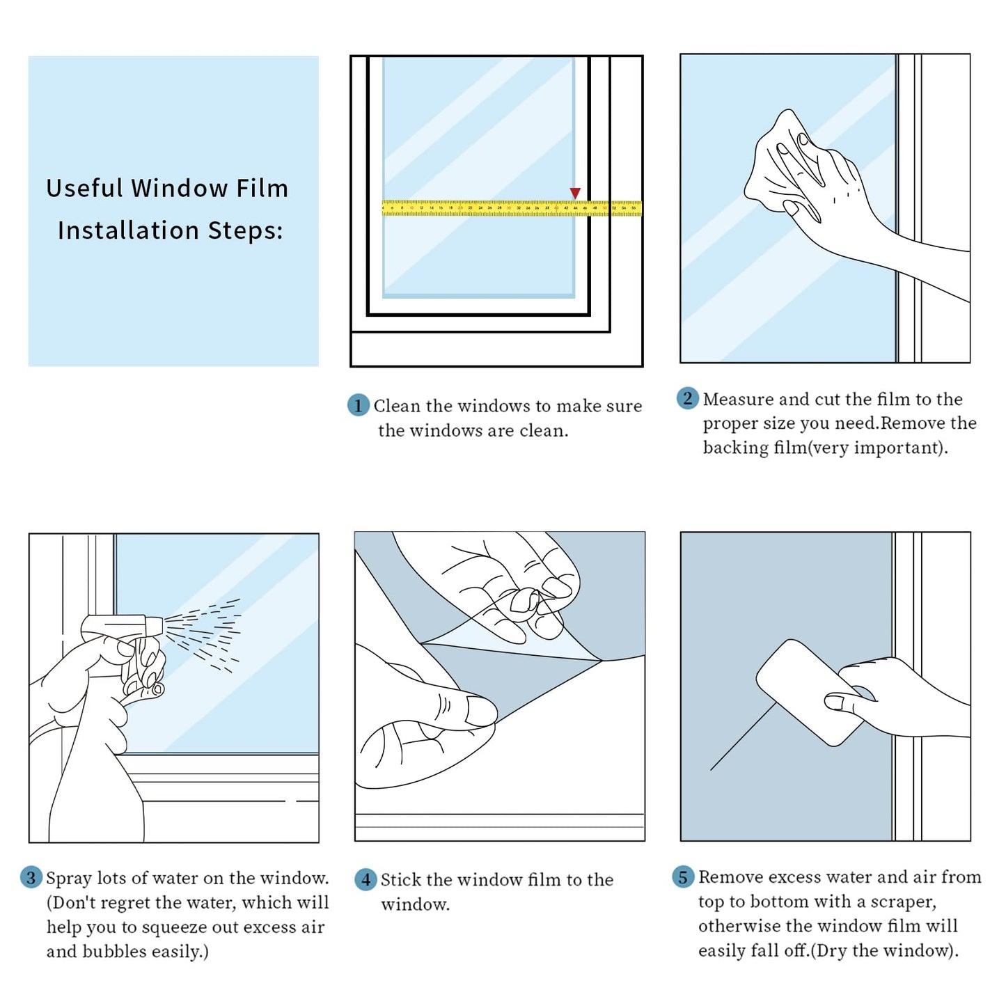 JiffDiff Blue Window Privacy Film Decorative Window Tint Film Stained Glass Window Clings Static Cling Decorative Window Film Sun Blocking Heat Control Window Covering Film for Home - Medaid International